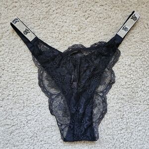 Victorias Secret brazilian cheeky panty black lace bling rhinestones size large
